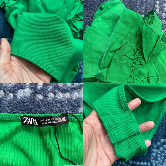 🌿 ZARA GREEN BUTTERFLY SLEEVE RIBBED BODYSUIT! - Picture 8 of 16